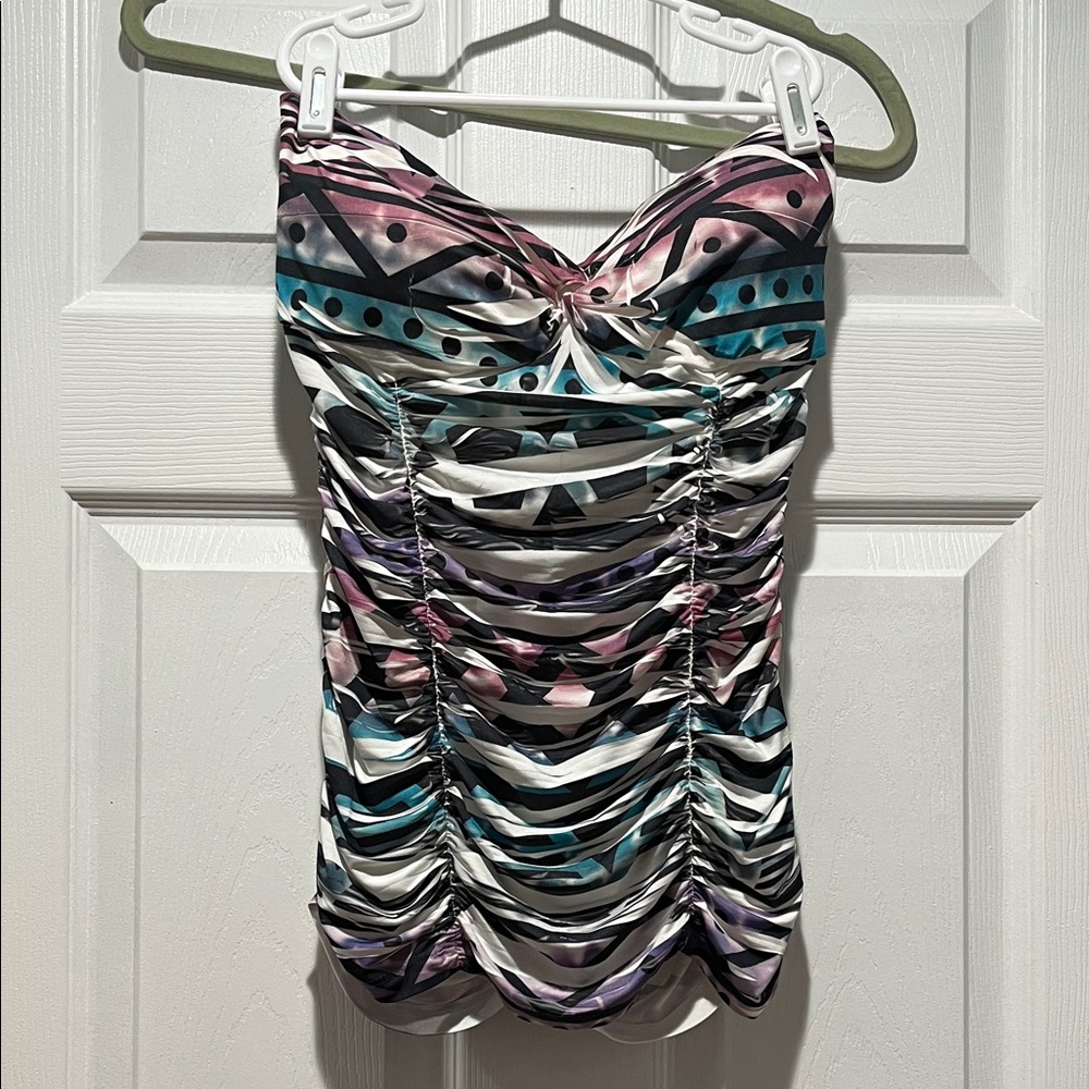 Dots Multicolor Ruched Strapless Tunic